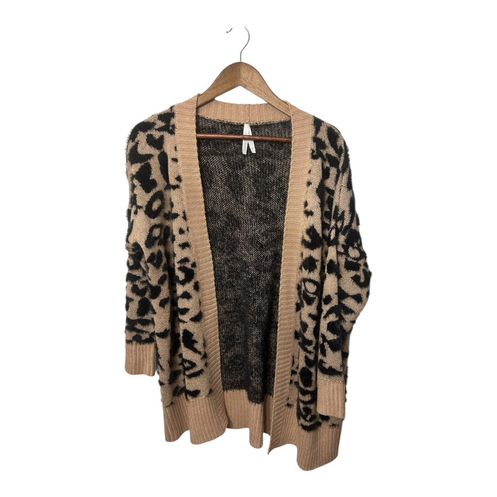 Dreamers by Debut Leopard Print Open Front Cardigan Fuzzy‎ Knit Size S Cozy